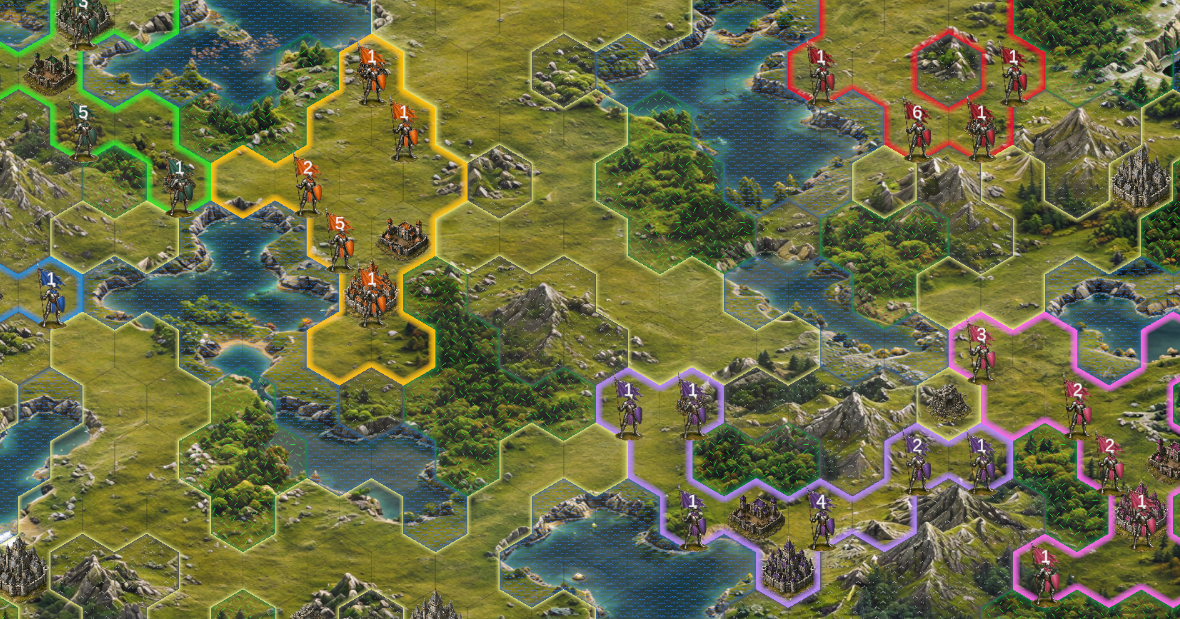 Vorgar Fields of War gameplay map with colored player territories and armies